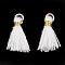 Polycotton(Polyester Cotton) Tassel Pendant Decorations, Mini Tassel, with Iron Findings and Metallic Cord, Light Gold, White, 10~15x2~3mm, Hole: 1.5mm