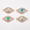 Brass Micro Pave Cubic Zirconia Links, with Synthetic Opal, Eye, Golden, Mixed Color, 9x20x3mm, Hole: 1mm