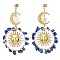 Vintage Natural Lapis Lazuli Ear Studs, with 304 Stainless Steel Findings, Ring with Moon, 68.5x40mm