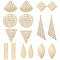 32Pcs 8 Style Brass Pendants, Triangle & Teardrop & Fan & Square, Real 24K Gold Plated, 13~40x5~20.5x0.5~1mm, hole: 1~1.4mm, 4pcs/style