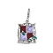 Brass Enamel Pendants, with Clear Cubic Zirconia, Cadmium Free & Nickel Free & Lead Free, Rectangle Charms, Platinum, 25.5x19.5x6mm, Hole: 6x4mm
