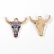 Zinc Alloy Enamel Pendants, Ox-Head Shape with Flower Pattern Charms, Colorful, 22x21x2.5mm, Hole: 2mm