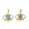 Synthetic Turquoise Eye Pendants, with Ion Plating(IP) 304 Stainless Steel Settings, Golden, 19.5x21x5.5mm, Hole: 6x2.5mm