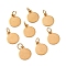 Ion Plating(IP) 304 Stainless Steel Charms, with Jump Rings, Blank Stamping Tag, Flat Round, Real 18K Gold Plated, 12.5x10x0.8mm, Hole: 3.5mm