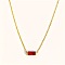 Birthstone Style Brass Cubic Zirconia Rectangle Pendant Necklaces for Women, Golden, Red, 15.75 inch(40cm)