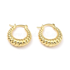 Латунные серьги обруча, долговечный, овальные, реальный 18k позолоченный, 20.3x18.3x5.4 мм, штифты : 1 мм