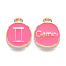 Alloy Enamel Pendants, Cadmium Free & Lead Free, Flat Round with Constellation, Light Gold, Cerise, Gemini, 15x12x2mm, Hole: 1.5mm
