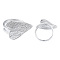 Clear Cubic Zirconia Heart Leaf Open Cuff Ring, Brass Jewelry for Women, Nickel Free, Real Platinum Plated, US Size 7 1/2(17.7mm)