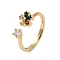 Brass Micro Pave Cubic Zirconia Open Cuff Rings for Women, Cadmium Free & Nickel Free & Lead Free, Flower, Real 18K Gold Plated, Inner Diameter: 17.4mm