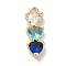 Brass Cubic Zirconia Pendants, Cadmium Free & Nickel Free & Lead Free, Real 14K Gold Plated, 3-Heart, Medium Blue, 15.5x5x3mm, Hole: 1.4mm