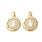 Brass Micro Pave Cubic Zirconia Pendants, with Shell, Flat Round Charms, Real 18K Gold Plated, Rack Plating, Lasting Plated, Cadmium Free & Lead Free, with Jump Ring, Hamsa Hand, 27x20.5x4mm, Hole: 3mm