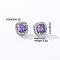 Elegant Zircon Square Stud Earrings for Women, Fashionable and Versatile, Square, Silver, Medium Purple, 9x9mm