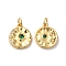 Rack Plating Brass Micro Pave Cubic Zirconia Pendants, with Jump Ring, Lead Free & Cadmium Free, Flat Round with Star Charm, Real 18K Gold Plated, 15x13x2mm, Hole: 3.5mm