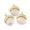 Natural Keshi Pearl Pendants, Flat Round Charms with Rack Plating Brass Findings, Long-Lasting Plated,  Cadmium Free & Lead Free, Real 18K Gold Plated, 22x17.5x5.5mm, Hole: 3.5x2.5mm