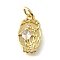 Brass Micro Pave Cubic Zirconia Pendants, with Jumping Ring, Long-Lasting Plated, Cadmium Free & Lead Free, Rack Plating, Real 18K Gold Plated/Platinum, Oval, 15x9x2.5mm