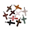 Natural & Synthetic Mixed Stone Pendants, Cross Charms, Mixed Dyed & Undyed, with 201 Stainless Steel Snap on Bails, Stainless Steel Color, 44.5~47x27.5~28.5x6~8mm, Hole: 8x3~4mm