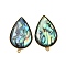 304 Stainless Steel Pave Natural Paua Shell Stud Earring Findings, Teardrop, Ion Plating(IP), Real 18K Gold Plated, 31x19mm, Hole: 1.8mm, Pin: 1mm