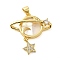 Rack Plating Brass Micro Pave Clear Cubic Zirconia Pendants, with Shell, Long-Lasting Plated, Cadmium Free & Lead Free, Planet with Star, Real 18K Gold Plated, 26.8x25.5x5mm, Hole: 3.5x3mm