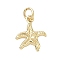 Brass Charms, Rack Plating, Long-Lasting Plated, Lead Free & Cadmium Free, Real 18K Gold Plated, with Jump Ring, Starfish, 13.5x11.5x1.5mm, Hole: 3.2mm