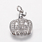 Brass Micro Pave Cubic Zirconia Pendants, Pumpkin, Platinum, 18x15x3.5mm, Hole: 3mm