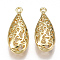 Brass Pendants, Hollow, teardrop, Nickel Free, Real 18K Gold Plated, 25x10x5.5mm, Hole: 1.5mm