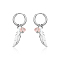 Tarnish Resistant 304 Stainless Steel Dangle Hoop Earrings, Feather with Word, Stainless Steel Color, 34x15mm