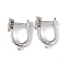 Brass Flower Hoop Earring Findings, Latch Back with Clear Cubic Zirconia, Lead Free & Cadmium Free, Platinum, 18x13x7mm, Hole: 1.2mm, Pin: 1mm