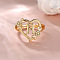 Heart with Flower Hollow Out Brass Finger Rings, Golden, Letter H, Inner Diameter: 17mm