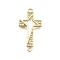 Brass Micro Pave Clear Cubic Zirconia Religion Star Cross Connector Charms, Long-Lasting Plated, Lead Free & Cadmium Free, Real 18K Gold Plated, 28x14x2mm, Hole: 1.6mm
