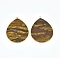Natural Tiger Eye Pendants, with Brass Findings, Drop, Golden, 42~42.5x32~32.5x2~3mm, Hole: 2mm