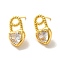 Heart Brass Micro Pave Cubic Zirconia Stud Earrings, with 925 Sterling Silver Pins, Real 18K Gold Plated, 15.5x9mm