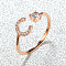 Brass Micro Pave Cubic Zirconia Cuff Rings for Women, Open Rings, Rose Gold, Letter C, Inner Diameter: 16~19mm
