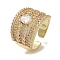 Brass Micro Pave Cubic Zirconia Open Cuff Ring, Cadmium Free & Lead Free, Real 16K Gold Plated, Inner Diameter: 18mm