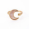 Brass Peg Bails Cuff Finger Ring Settings, with Natural Shell, for Half Drilled Bead, Nickel Free, Moon, Real 18K Gold Plated, US Size 6(16.5mm), Pin: 0.8mm
