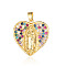 Brass Micro Pave Colorful Cubic Zirconia Pendants, Cadmium Free & Nickel Free & Lead Free, Heart with Virgin Mary Charms, Real 18K Gold Plated, 22x22x2.8mm