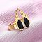304 Stainless Steel with Rhinestone Finger Rings, Wings, Ion Plating(IP), Real 18K Gold Plated, Wings: 20.5x15mm, US Size 7 1/4(17.5mm)
