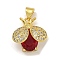 Rack Plating Brass Micro Pave Cubic Zirconia Pendants, with Glass, Long-Lasting Plated, Cadmium Free & Lead Free, Real 18K Gold Plated, Ladybug, Dark Red, 16.5x16x9mm, Hole: 3.5x4.5mm