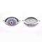 Brass Micro Pave Cubic Zirconia Links connectors, Eye, Colorful, Platinum, 30x15x4mm, Hole: 1mm