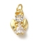 Rack Plating Brass with Cubic Zirconia Pendants, Long-Lasting Plated, Lead Free & Cadmium Free, Angel Charms, with Jump Ring, Real 18K Gold Plated, 14x9x5.5mm, Hole: 3mm