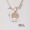 Fashion Brass Rhinestones Flat Round Pendant Necklace for Women, Unique and Versatile, Golden, 15.75 inch(400mm)