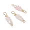 Frosted Flower Natural Cultured Freshwater Pearl & Acrylic Connector Charms, with Brass Double Loops, Golden, Seashell Color, 19.5x6mm, Hole: 2mm and 1.5mm