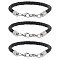 3Pcs Imitation Leather Wrap Wide Cord Bracelet with Stainless Steel Lobster Clasp for Men Women, Black, 7-1/8x1/4 inch(18x0.5cm)