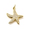 Brass Micro Pave Clear Cubic Zirconia Pendants, Starfish Charms, with Jump Ring, Rack Plating, Long-Lasting Plated, Lead Free & Cadmium Free, Real 18K Gold Plated, 19x18.5x2.5mm, Hole: 3mm