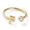 Brass Micro Pave Clear Cubic Zirconia Cuff Rings, Open Rings, Long-Lasting Plated, Real 18K Gold Plated, Letter.F, US Size 6, Inner Diameter: 17mm