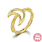925 Sterling Silver Finger Ring, Hollow Moon, Real 18K Gold Plated, Inner Diameter: 17mm
