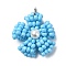 Glass Seed Beaded Daisy Pendants, with Shell Pearl & Stainless Steel Color Jump Ring, Light Sky Blue, 18~19x18x4mm, Hole: 3.5mm