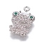 Brass Cubic Zirconia Pendants, Frog, Clear, Platinum, 17.5x11.5x2.5mm, Hole: 1.4mm