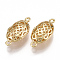 Brass Links connectors, Hollow, Oval, Real 18K Gold Plated, 17.5x9x5mm, Hole: 1mm