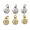 Brass Micro Pave Cubic Zirconia Charms, with Jump Rings, Long-Lasting Plated, Flat Round, Mixed Color, 11x8x2mm, Hole: 3mm