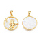 Natural Freshwater Shell Pendants, with Real 18K Gold Plated Brass Findings, Nickel Free, Flat Round Charm with Angel, Creamy White, 18x16x2mm, Hole: 2x4mm